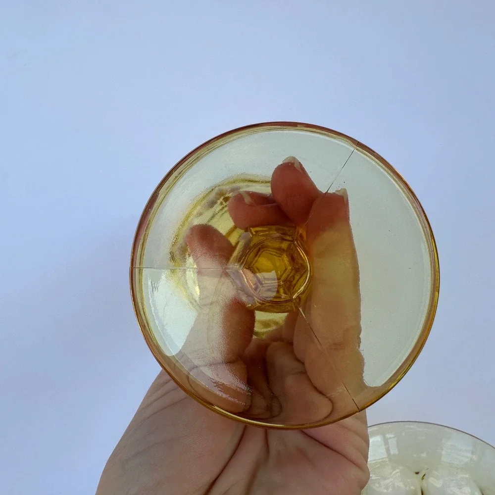 Vintage Amber Glass Goblets Set of 2 Fluted Stemware Mid Century Modern Yellow